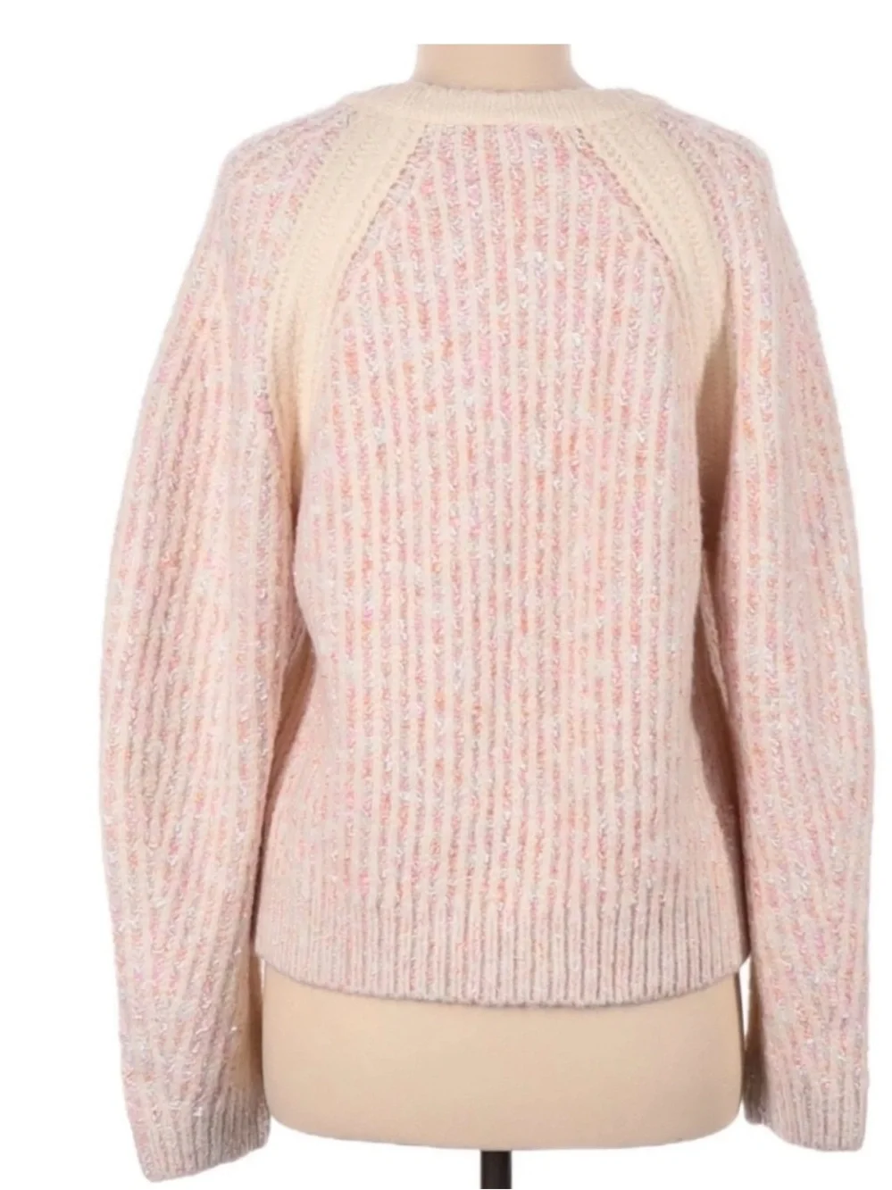 J. Crew Cream and Pink Flecked Ribbed Scoopneck Sweater